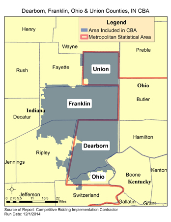 Dearborn, Franklin, Ohio & Union Counties, IN CBA Map