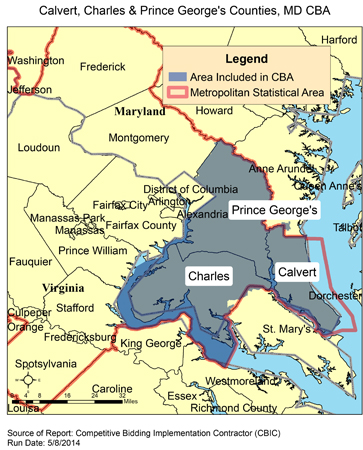 Image of Calvert, Charles & Prince George's Counties, MD CBA map